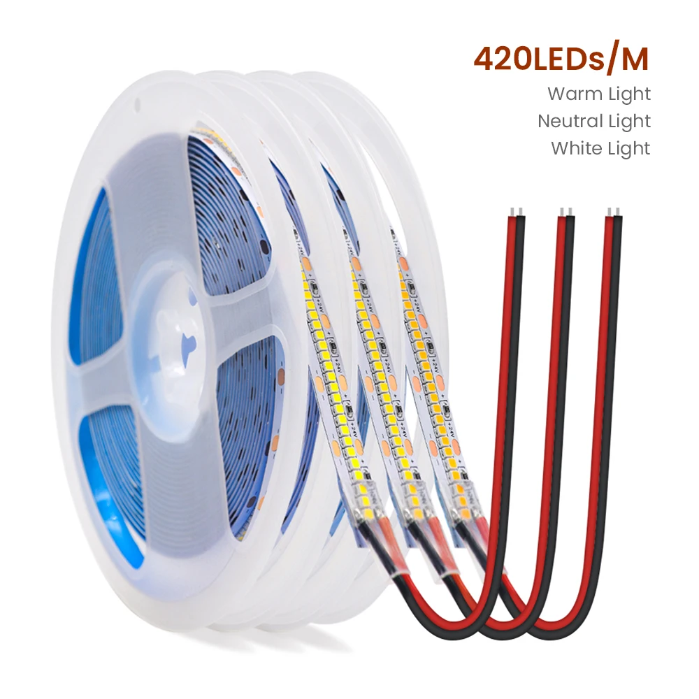 

420Leds/m 10mm LED Strip Light 5m DC24V 2025 Flexible Tape Light Super Bright White Warm White 4000K IP21/IP67 for Home Decor