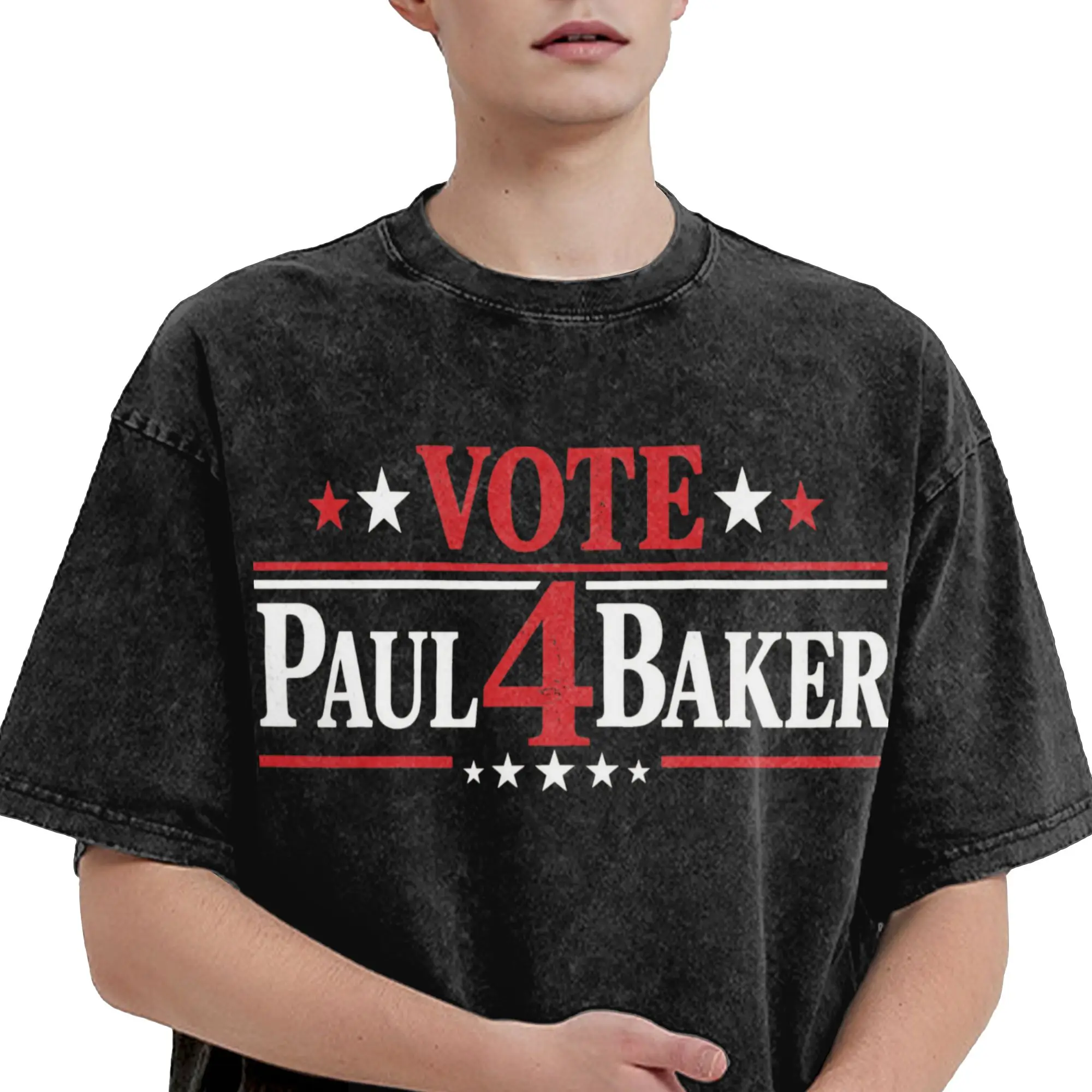Vote 4 Paul Baker  Merch Washed T Shirts for Men Women Streetwear Hip Hop T-Shirts Graphic  Tees Tops Short Sleeve
