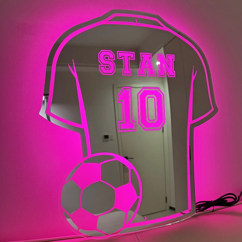 تخصيص كرة القدم جيرسي مرآة ضوء شخصية جيرسي اسم موحد رقم وحدة إضاءة LED جداريّة مرآة غرفة نوم الديكور صبي رجل الهدايا #4