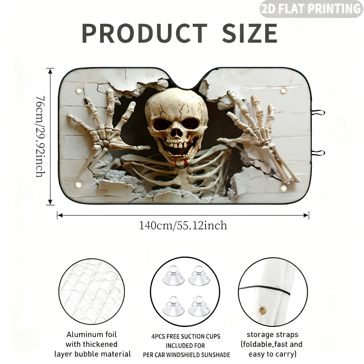 1pc Universal Car Windshield Sunshade, with Skeleton Hands Breaking Through Glass Design, with 4 Suction Cups for Summer
