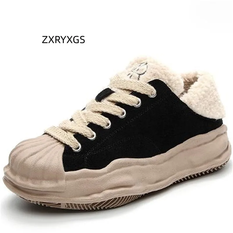 ZXRYXGS Genuine Leather Cotton Shoes Warm Winter Sneakers 2024 New Fashion Versatile Non Slip Women Casual Shoes Trend Sneakers