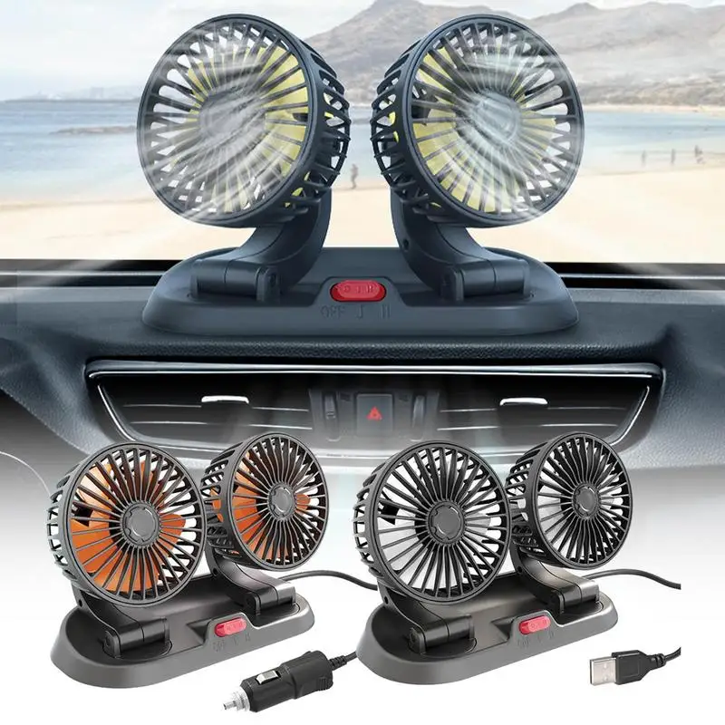 Multifunction Double Head 2 Speed Adjustable Silent Car Double Head Fan 360 Degree Rotation Neck Cooler For Car Accessories