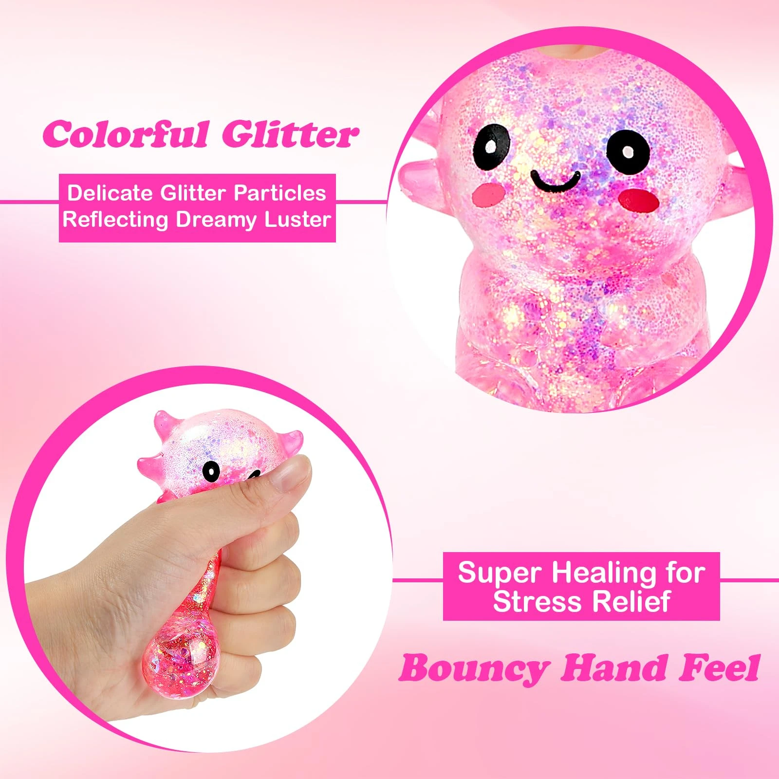 1 Soft Mexican Axolotl Stress Relief Toy, Mexican Axolotl Soft Maltose Stress Relief Ball, Suitable for Adults and Children, Cute Animal Sensory Toy, Squeezable and Stretchable Mexican Axolotl Stress Relief Toy, Perfect for Party Favors