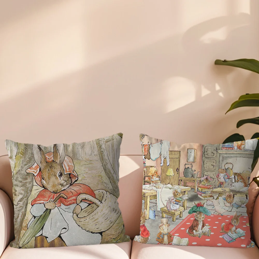 Pillow Case For Sofa Bedroom Living Room Office Bedside Table Backrest Anime P-PeterS Cute R-RabbitS Cushion Printing Square