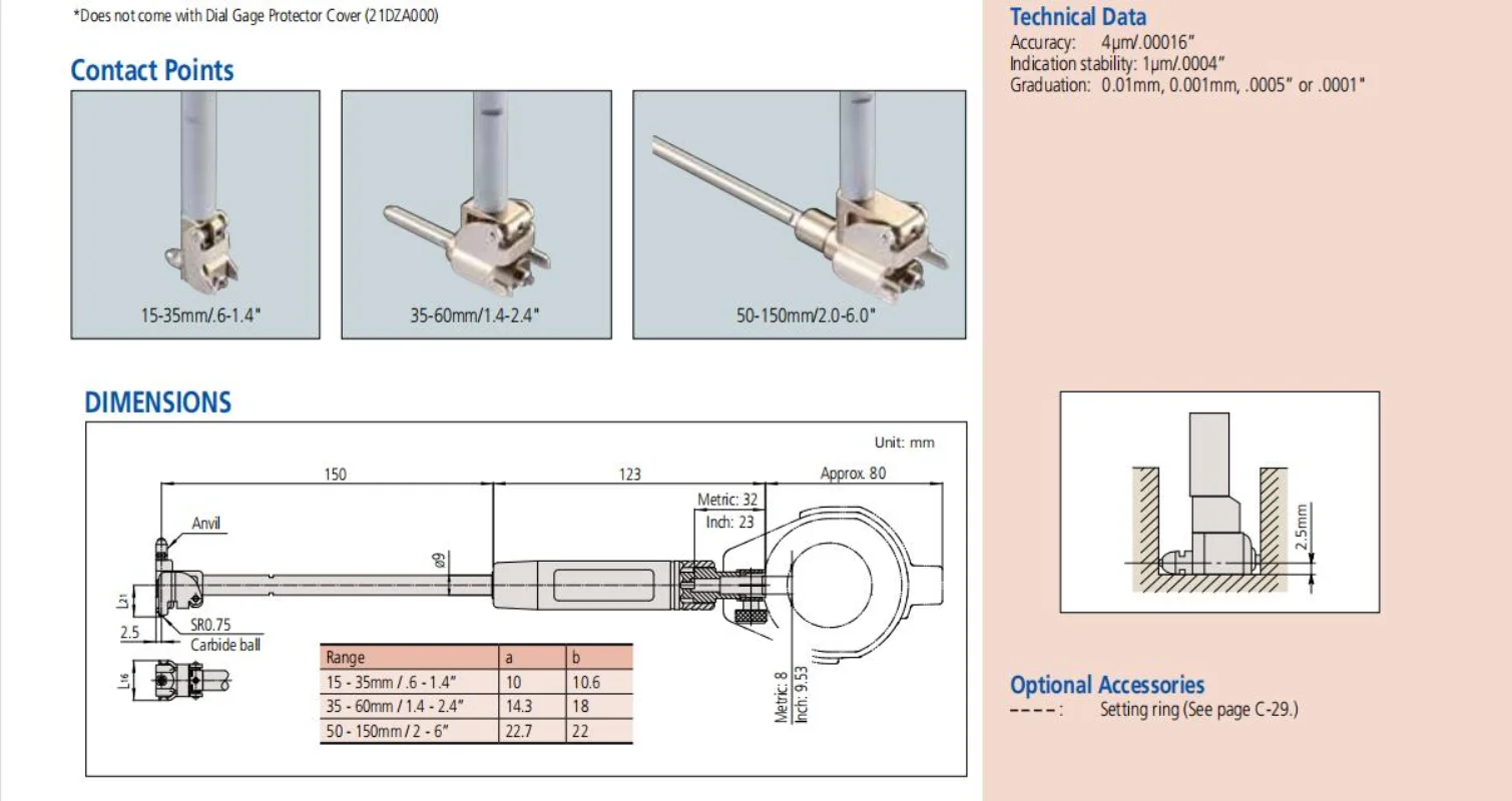 Imagem -04 - Mitutoyo Bore Gages para Furos Cegos sem Indicador 1535 mm 3560 mm 50150 Mm511415 511-416 511-417