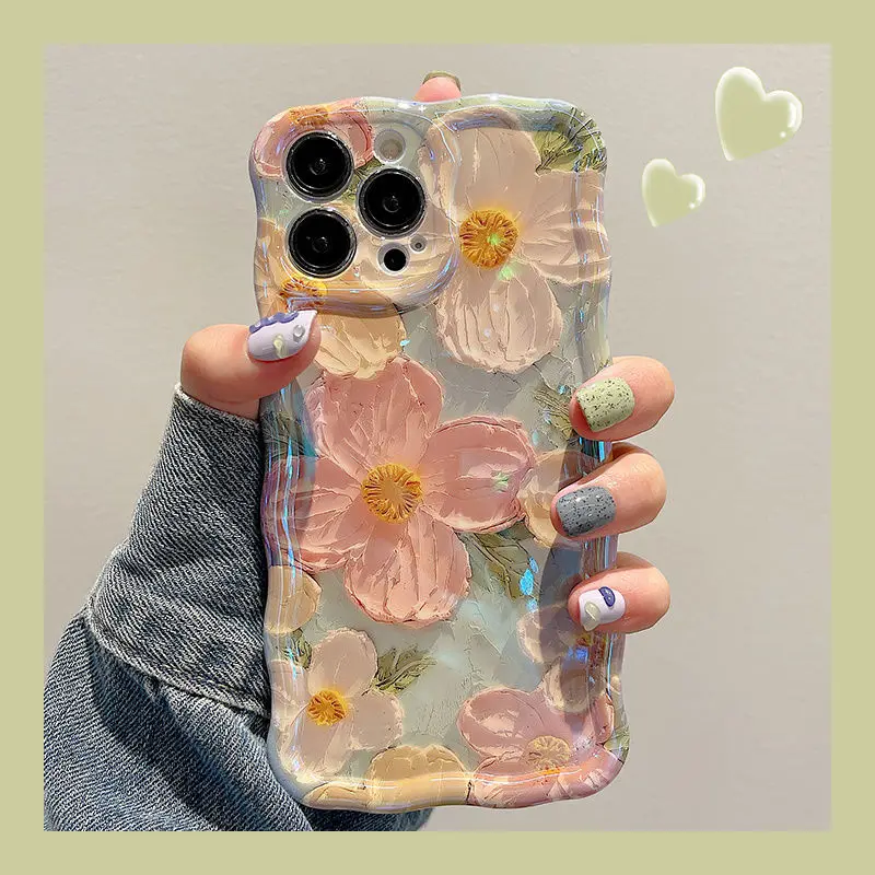 Wave iPhone15 Flower iPhone14promax Phone Case iPhone13 All-inclusive iPhone15promax Soft iPhone12pro Blu-ray iPhone11