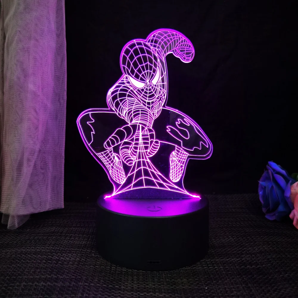 Spiderman 3D Acrylic Night Light USB Stereo LED Desk Lamp Phantom Light Surprise Birthday Gift LED Light Using USB and Battery