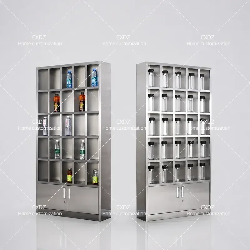 Stainless Steel Water Cup Cabinet Multi Grid Storage Cupboard for Factory Staff Lounge Tea Room Workshop Organization