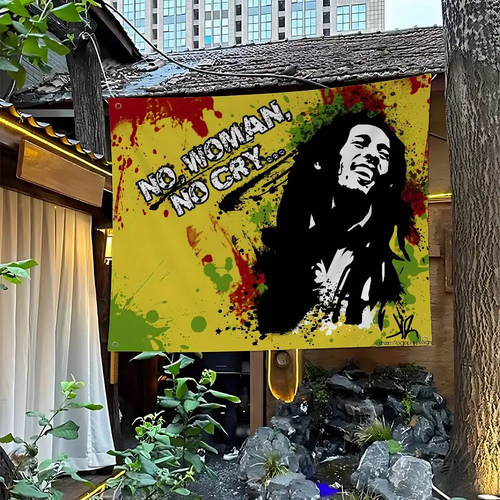 Pop Singer Reggae B-Bob M-Marley Small Size Cheerleading Banner Hand Pulled Flag Outdoor Atmosphere Flags