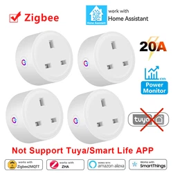 20A Home Assistant Zigbee Smart Socket UK Smart Plug Adapter Home Outlet with Energy Monitor Voice Alexa Works with Zigbee2MQTT