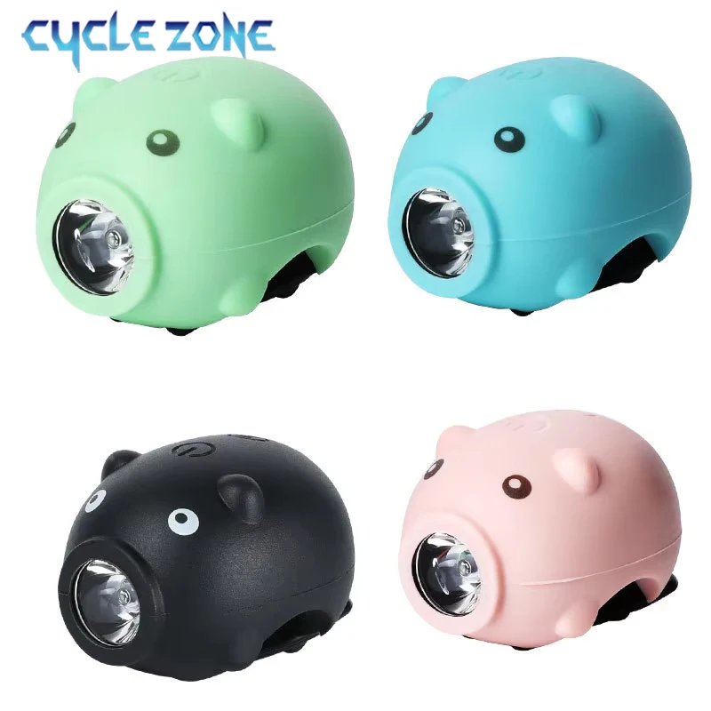 Bicycle Front Light with Horn 3 Lighting Modes Children Cartoon Piggy Bike Headlight Type-C Rechargeable MTB Road Bike Lamp