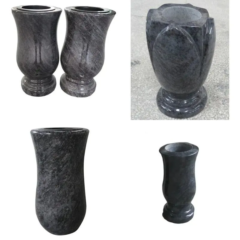 Small Bahamas Blue Granite Cemetery Flower Vase Headstone Design Factory Direct