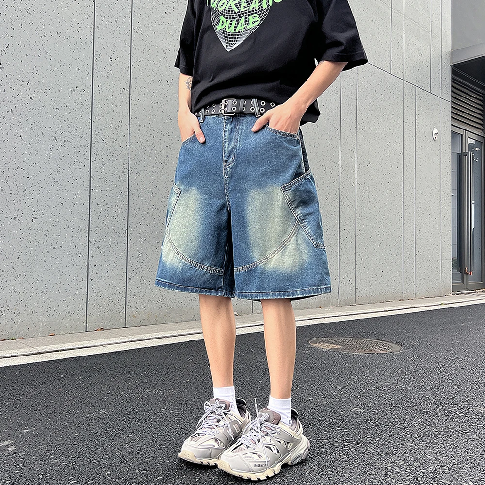 Shorts en jean rétro pour hommes, style décontracté, coupe ample, pantalon cinq-quarts, style américain Y2K, streetwear hip-hop, vêtements de marque