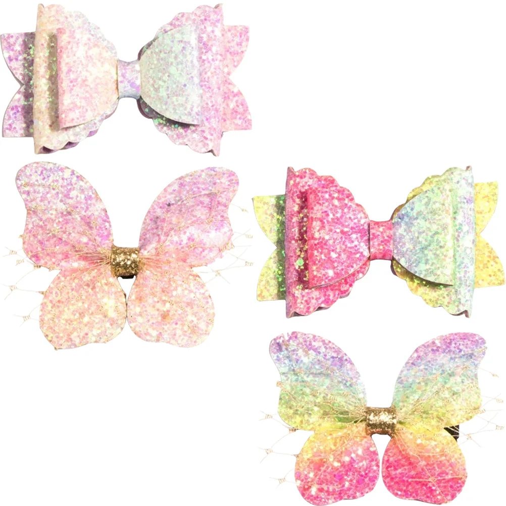 4 قطع من مشابك شعر الأطفال على الطراز القديم على شكل فيونكة وفراشات ودبابيس شعر صغيرة هدية عيد ميلاد وإكسسوارات شعر للفتيات الصغيرات