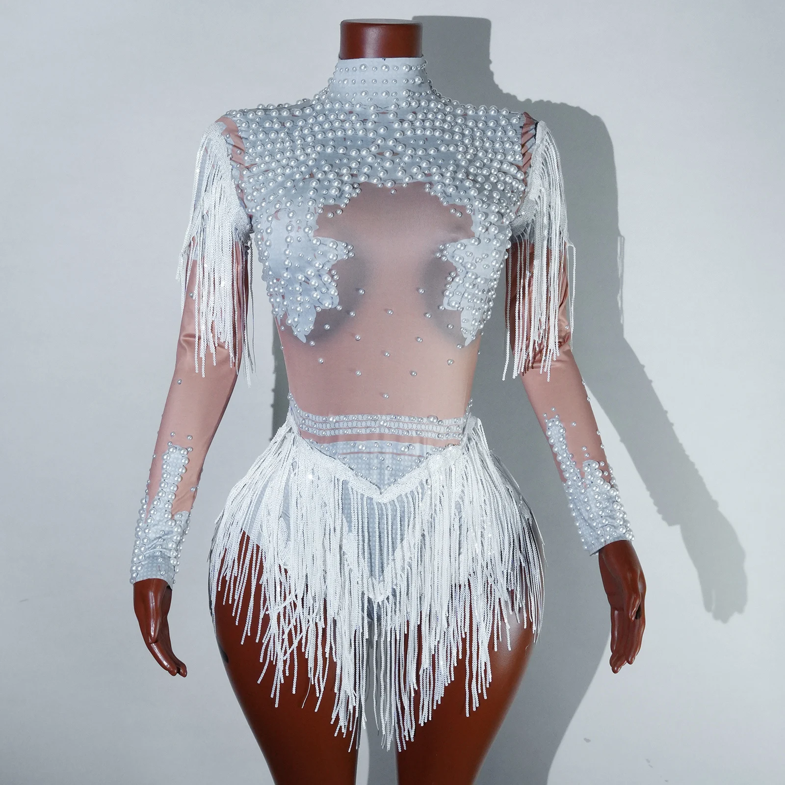 

Sparkly Rhinestones Sequins Tassel Bodysuit For Women Sexy Performance Dance Costume Singer Dj Dancer Stage Wear Birthday Outfit