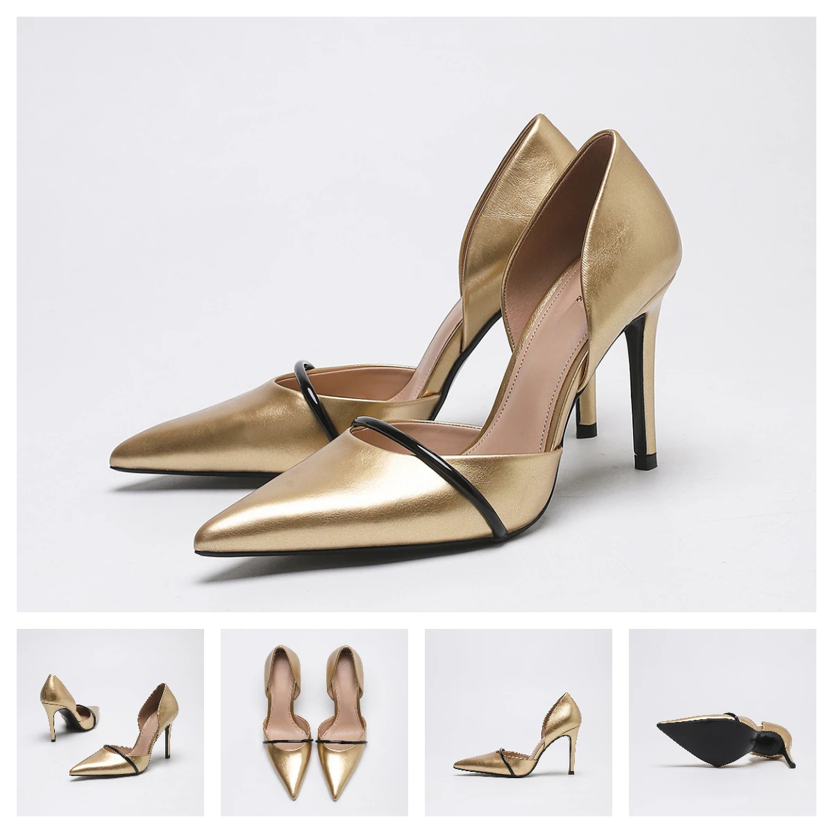 Women's Colorblock Pointed Toe Stiletto Heels Open Toe Single Strap Sandals Euro-American Contrast Party Dress Shoes