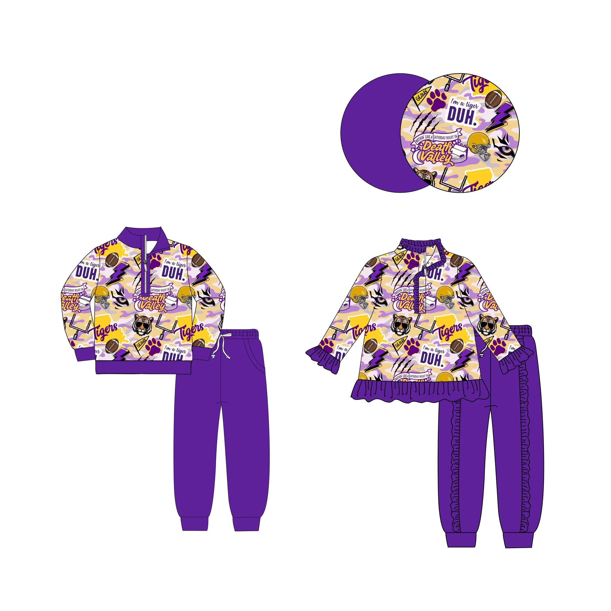 Wholesale Children Jogger Sets School Team Clothing Baseball Helmet Tiger Print Long Sleeve Boys Girls Team Outfits