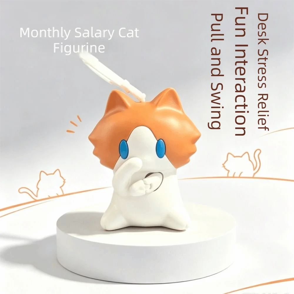 Interactive Salary Cat Keychain Cartoon Keyring Pull-String Pendant Bag Pendant Funny Cute Hand-Waving Keychain Bag Charm