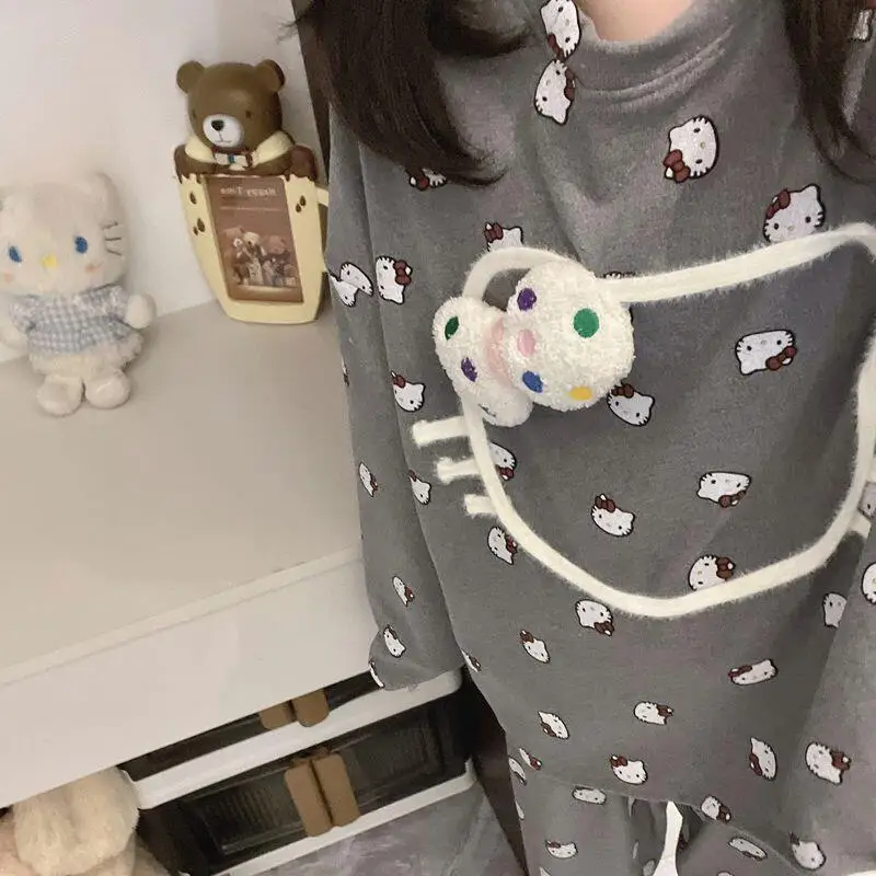 

Комплект домашней одежды для девочек microvilli hello kitty kawaii, студенческий повседневный осенне-зимний комплект с круглым вырезом, домашняя одежда, пижамы, новый стиль