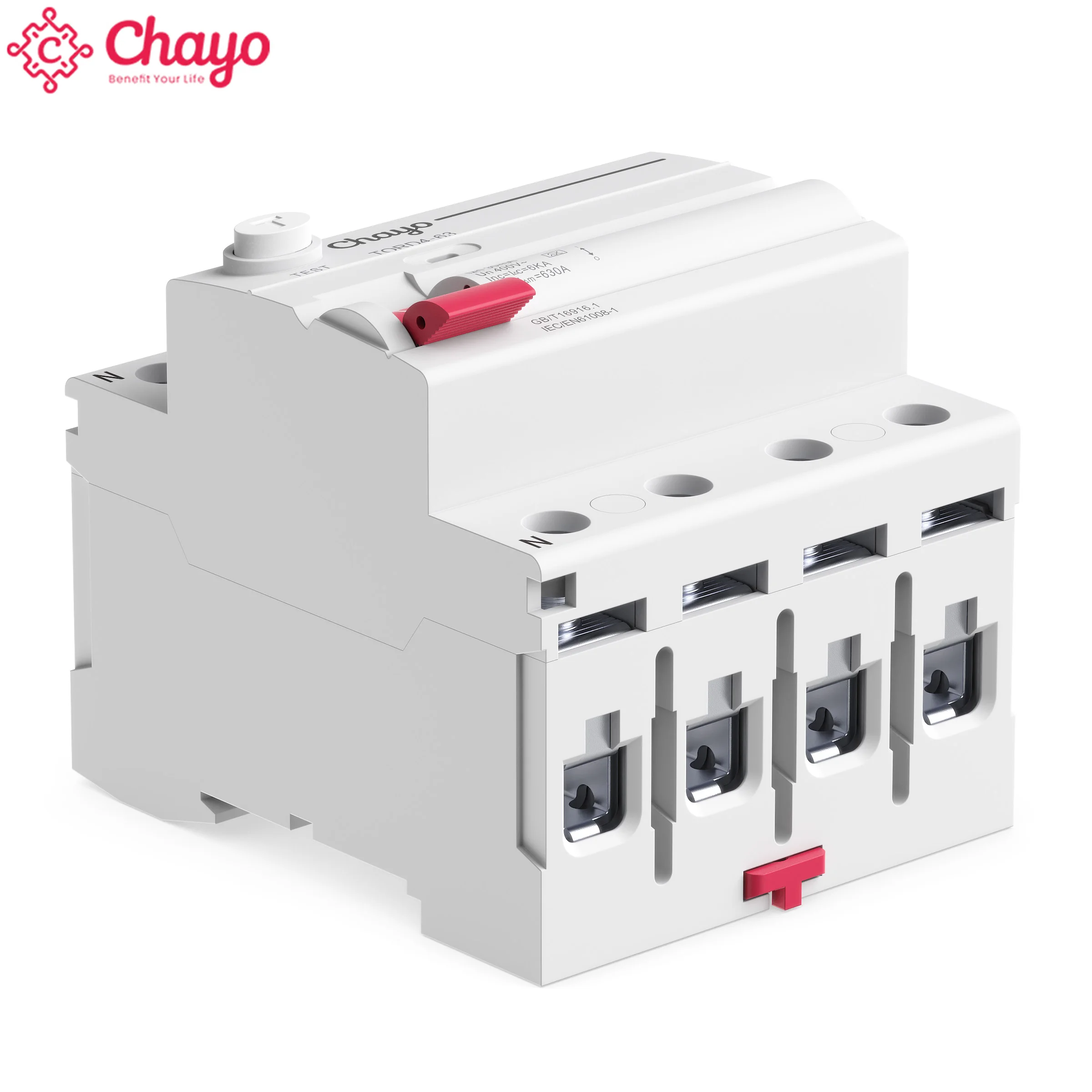 Chayo 4P 63A Type A RCCB RCD,6kA Breaking Capacity Electromagnetic 30mA Earth Leakage Modular Differential Circuit Breaker