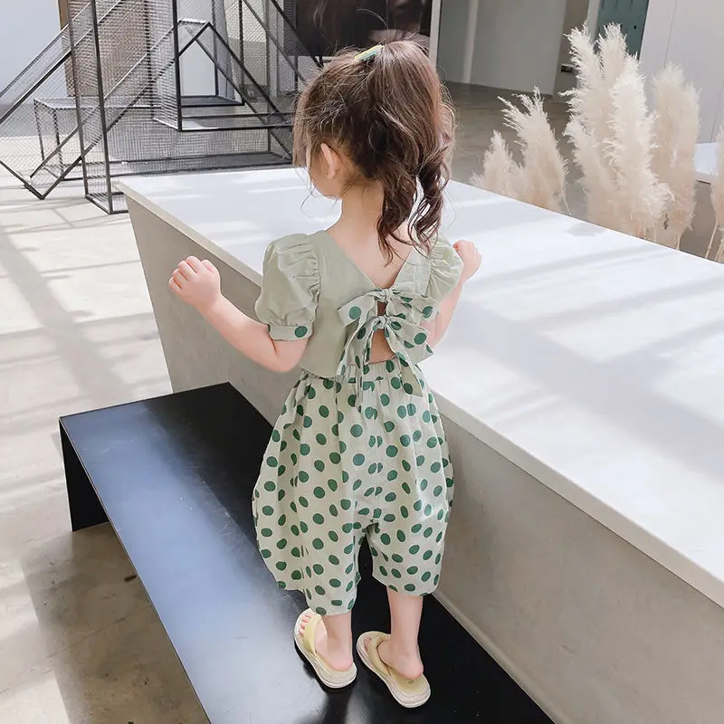 Summer Girls\' Clothing Sets Fashionable Personality Backless Short Sleeves + Loose Cropped Pants Baby Kids Children Clothes Suit