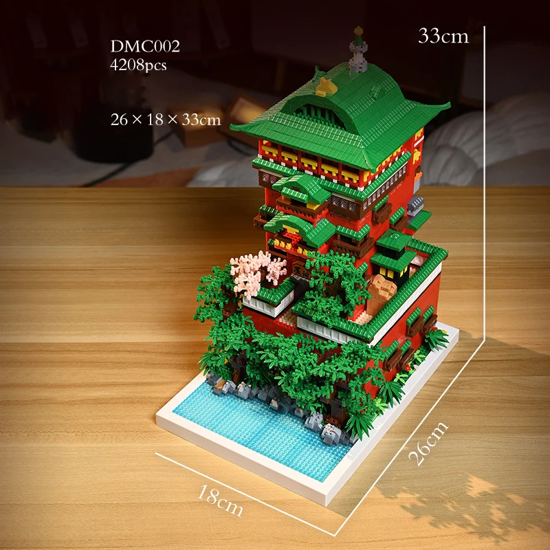 Creavie Japan Anime Architecture Micro Diamond Block Spirited Away Public Bathtub House Build Brick Toy Nanobrick Construction