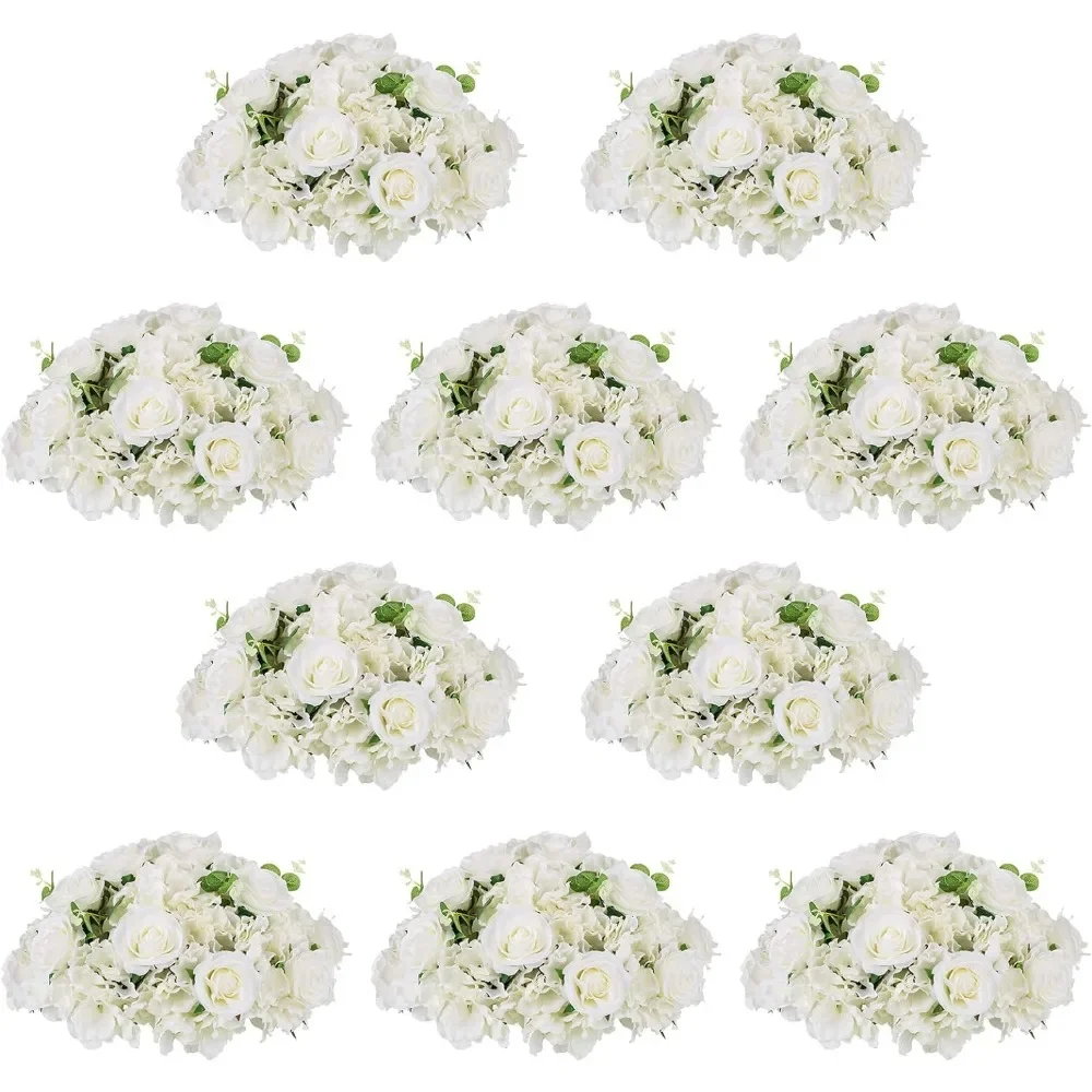 Flower Ball Arrangement Bouquet - 10 Pcs 15.7 inch Diameter White Fake Flowers Roses Balls for Centerpieces Tables