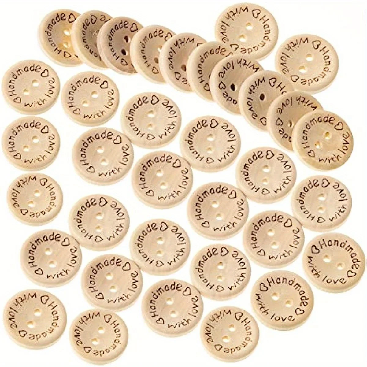 30pcs 15/20/25mm Cute 2 Holes Wooden Craft Buttons Labels For Sewing Clothing Accessories, DIY Crafting Projects Decorations