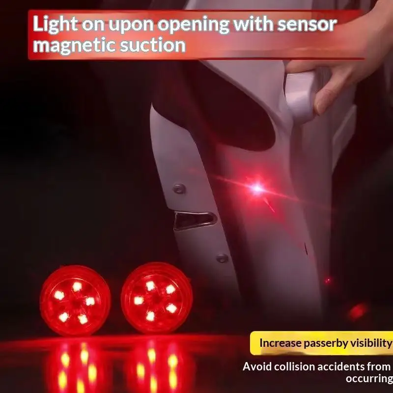 (BF06)2Pcs Universal LED Car Opening Door Safety Warning Anti-collision Lights Magnetic Sensor Strobe Flashing Alarm Lights