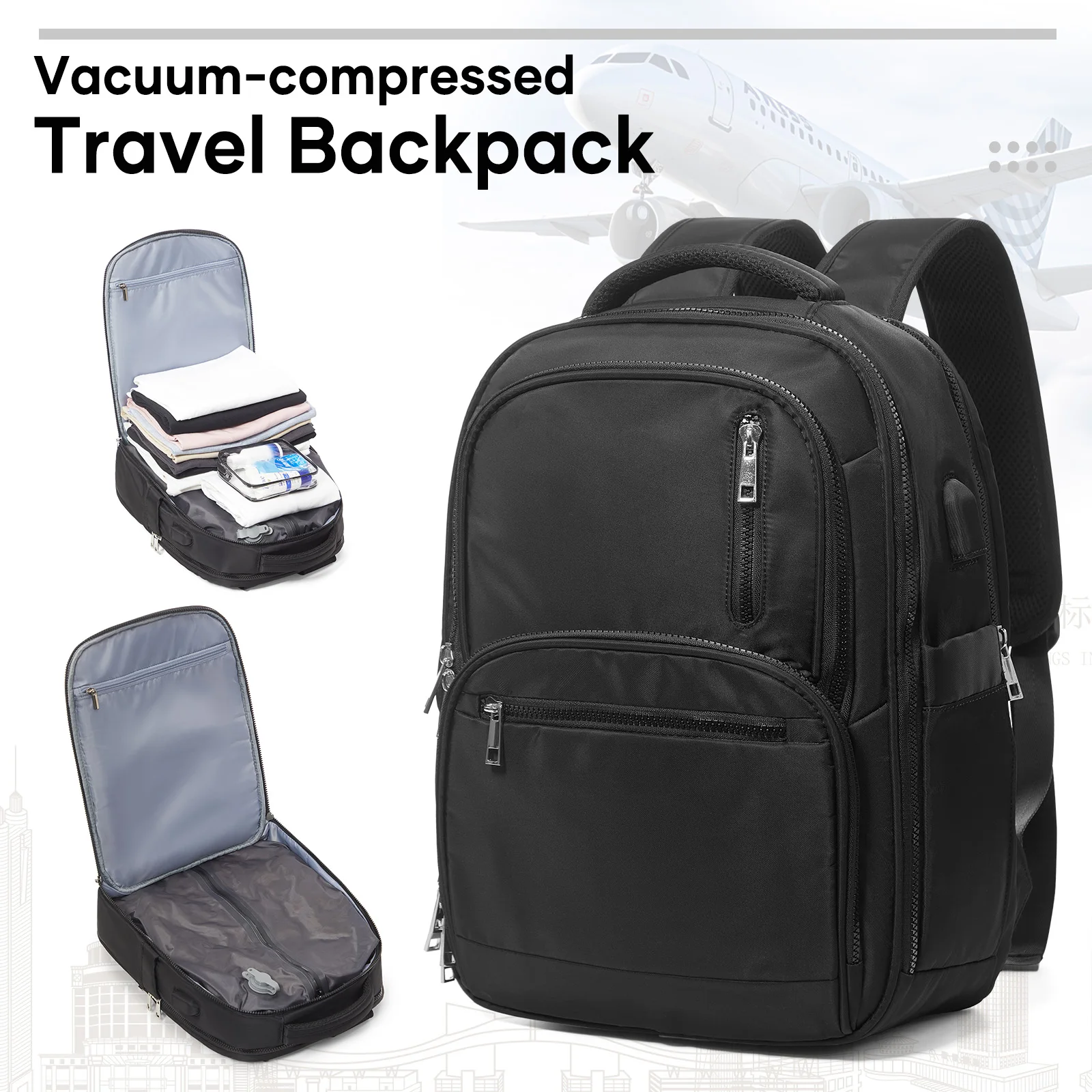 حقيبة ظهر محمولة معتمدة من الطيران، حقيبة ظهر مضغوطة مفرغة للنساء والرجال، حقيبة تخزين مفرغة لتوفير المساحة، حقيبة ظهر جامعية #1