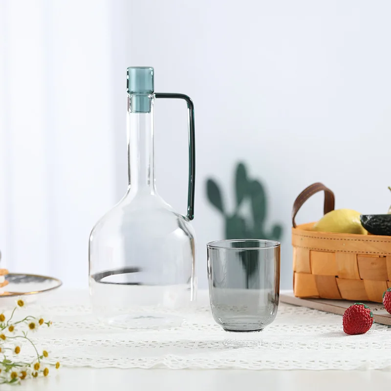 Nordic Colored Heat-Resistant Glass Cool Kettle Home Water Bottle Original Light Luxury Milk Kettle Juice Jug and Coffee Cup Set