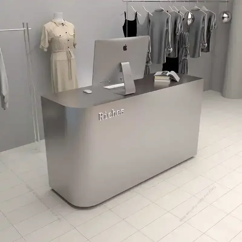 9Opening Ceremony Modern Simple Reception Desks Italian Silver Vestibule Reception Counter Storage Beauty Salon Furniture Balcão