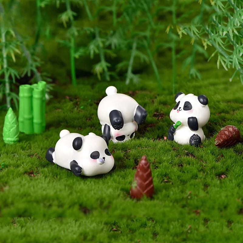 Cute Kawaii Panda Series Micro Landscape Gardening Diy Home Decor Living Room Decoration Shoots Panda Bamboo Pole Ornaments