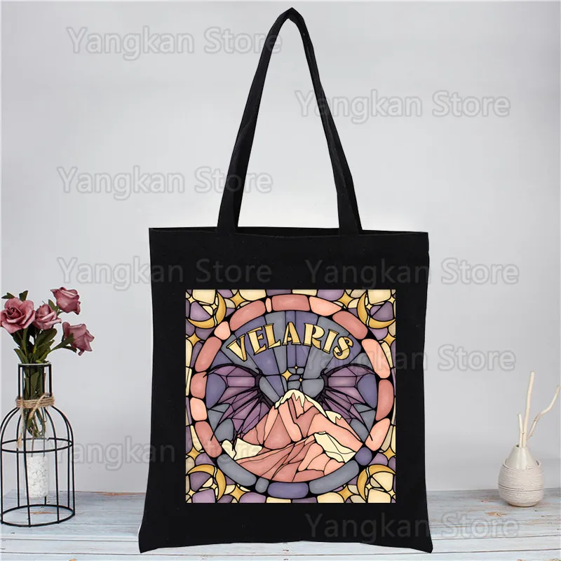 ACOTAR Velaris City of Starlight The Night Court Shopping Bag Original Design White Unisex Fashion Travel Canvas Bags Black