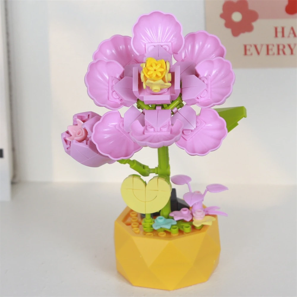 Buket Kreativitas Kota Bunga Abadi Tanaman Sukulen Pot Mawar Bunga Matahari Rakitan Blok Bangunan Mainan Bata untuk Anak-anak