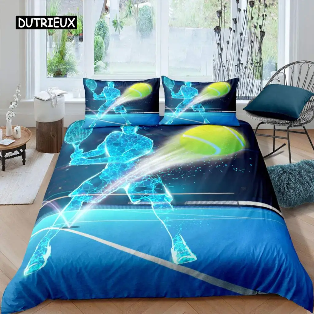 Tennis Ball Duvet Cover Set Sports Game Themed Bedding Set Twin Size for Kids Teens Adult Tennis Racket Ball Comforter Cover