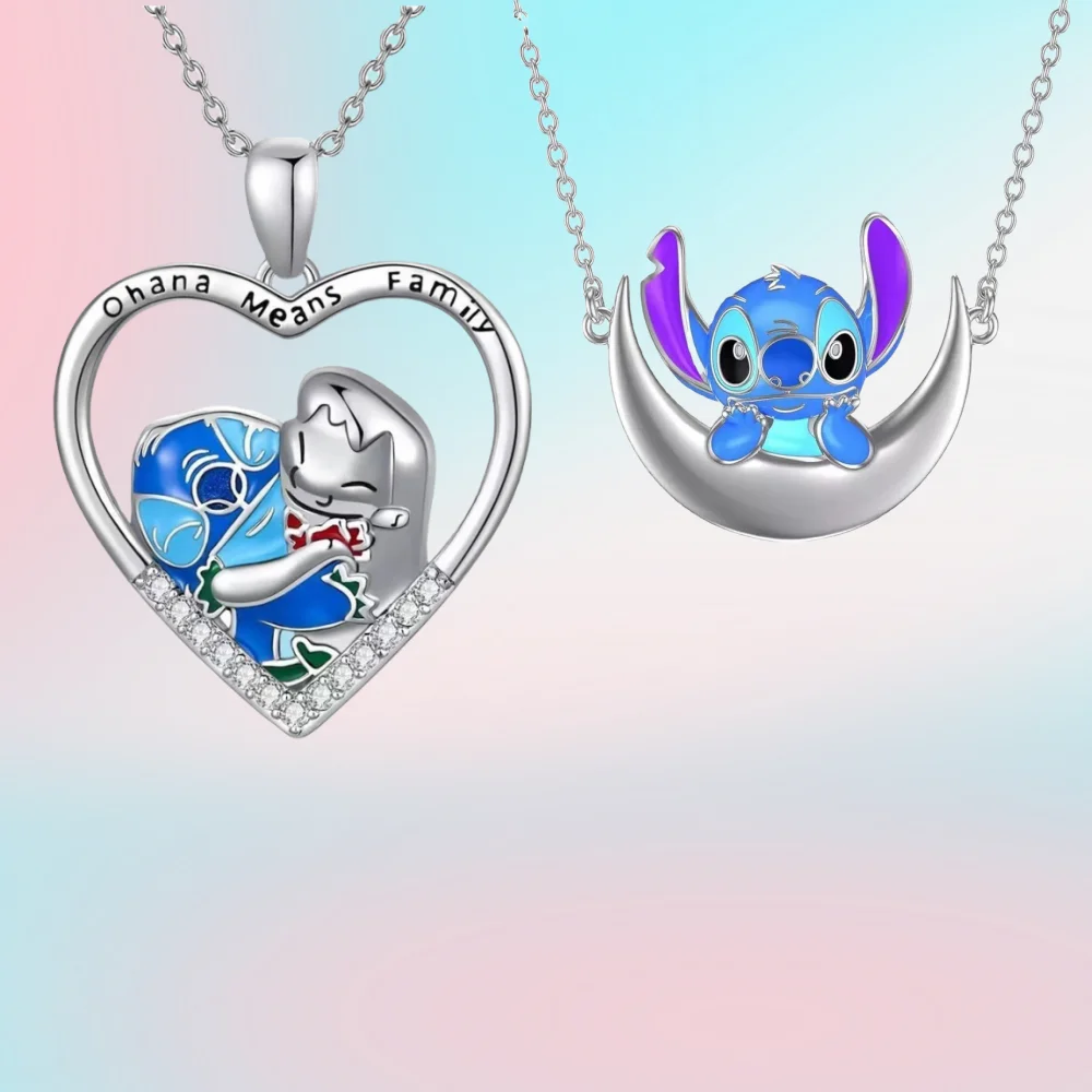 Kawaii Metal Lilo Stitch Necklace Chain Pendant Accessories Girls Lovers Xmas Gift