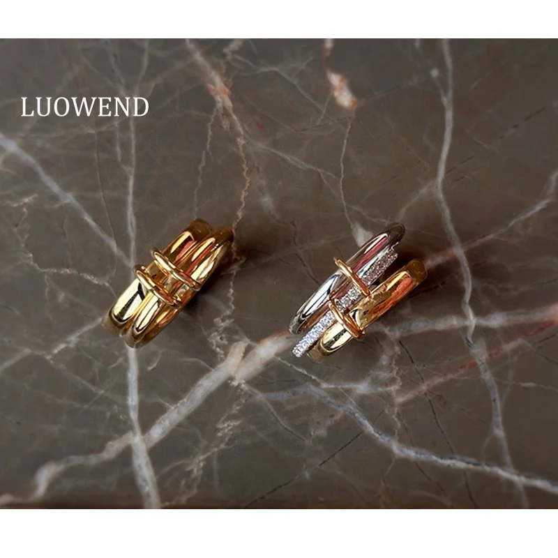 

Кольца LUOWEND из 100% желтого/белого + желтого золота 18 карат, модные кольца в стиле INS, дизайн с несколькими кольцами, коктейльное кольцо для женщин, ювелирные изделия для вечеринок