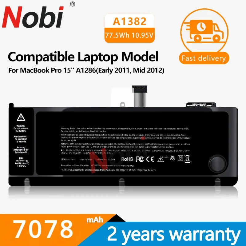 

Аккумулятор NOBI A1382 для ноутбука Apple MacBook Pro, 15 дюймов, A1286, 2011, 2012, версия MC721, MC723, MC847, MD318, MD322, MD103, MD104, бесплатные инструменты