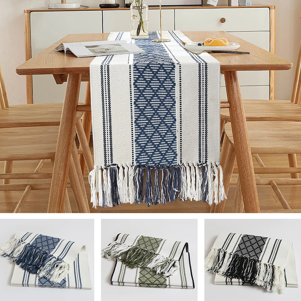 

Farmhouse Style Woven Table Runners Boho Table Runners with Tassels Elegant Washable Table for Dining Room Party Table Decor