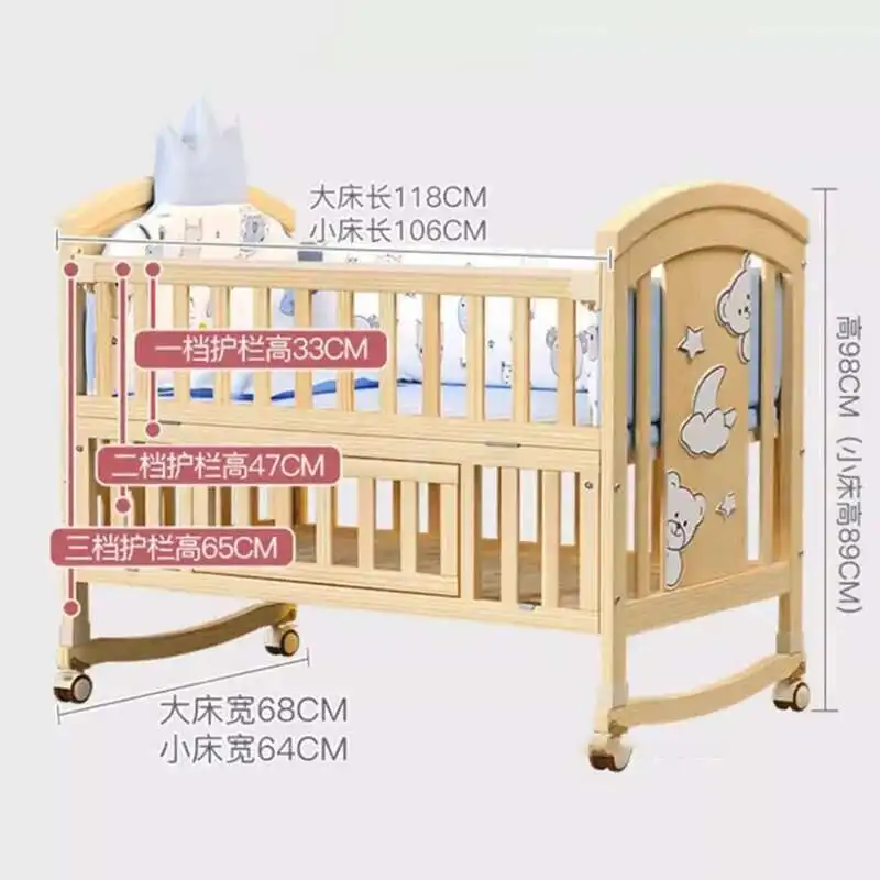 Camas modernas de madera maciza para niños, se pueden extender a 12 años, cama grande empalmada extraíble multifuncional para niños