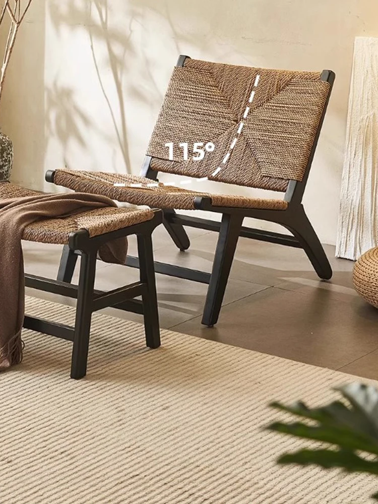 Retro Light Luxury Style Rattan Weaving Recliner Simple Furniture Living Room Decoration Single Chair Xyloid Backrest Chair