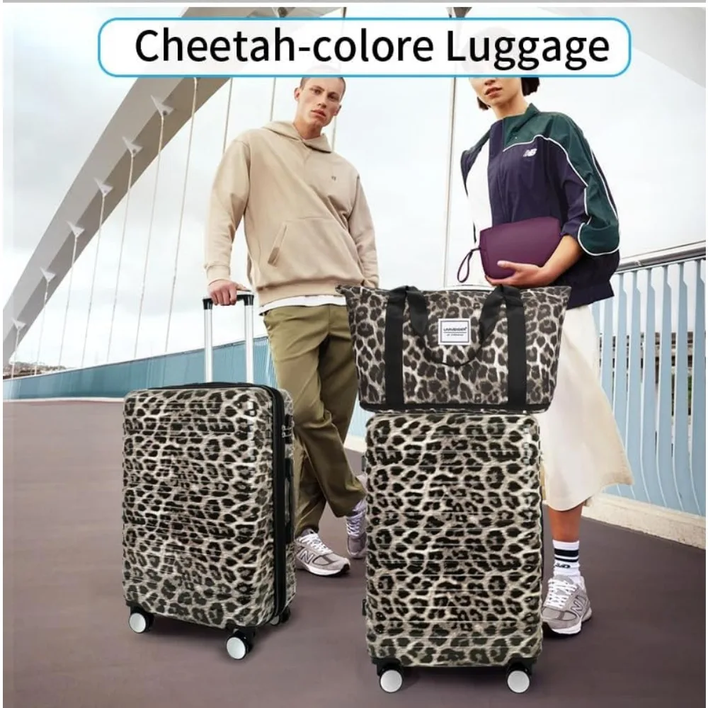Erweiterbares Hardshell-PC+ABS-Gepäckset – 6-teiliges Leopardenmuster mit Spinnerrädern, TSA-Schloss, leichter Rollkoffer für