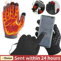 USB Heated Knitted Gloves Full Finger Gloves Non-Slip Touch Screen Gloves Thicken Winter Cycling Gloves for Men Women