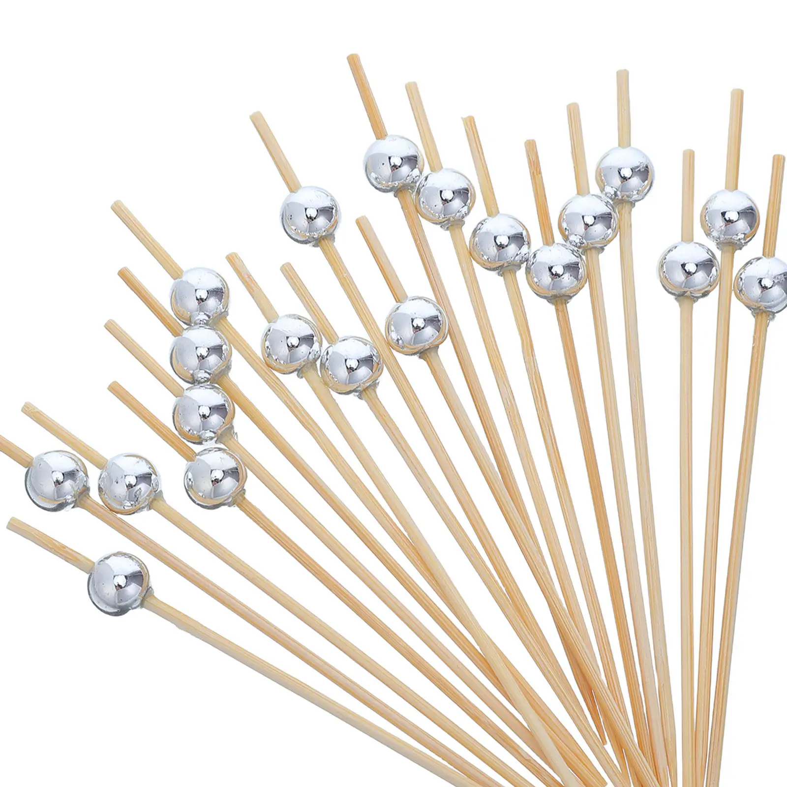 200Pcs Silver Pearl Bamboo Cocktail Picks Smooth Food Picks Decorative Wedding Toothpicks Fruit Garnish Cocktail Bar