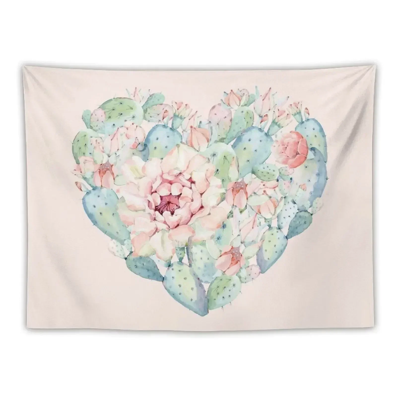 

Pretty Cactus Heart Pink and Turquoise Desert Cacti Wall Art Tapestry Bed Room Decoration Wallpaper Room Decor Tapestry