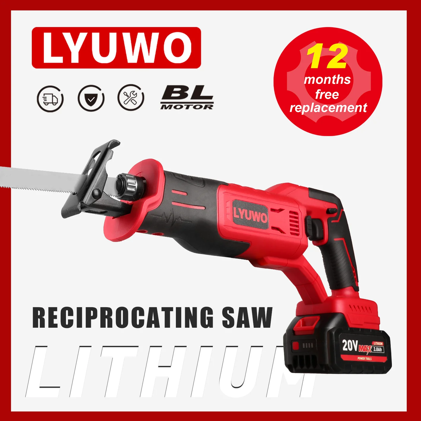 LYUWO Electric Reciprocating Saw Horse Knife Saw High Power Metal Cutting Saw Handheld Multi functional Small Electric Saw Tool