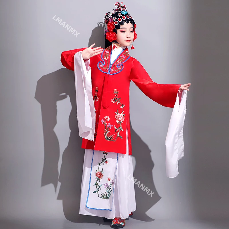 Children's costumes, Beijing opera, beautiful flower actresses, girls' opera, green clothes, water sleeves, dance costumes