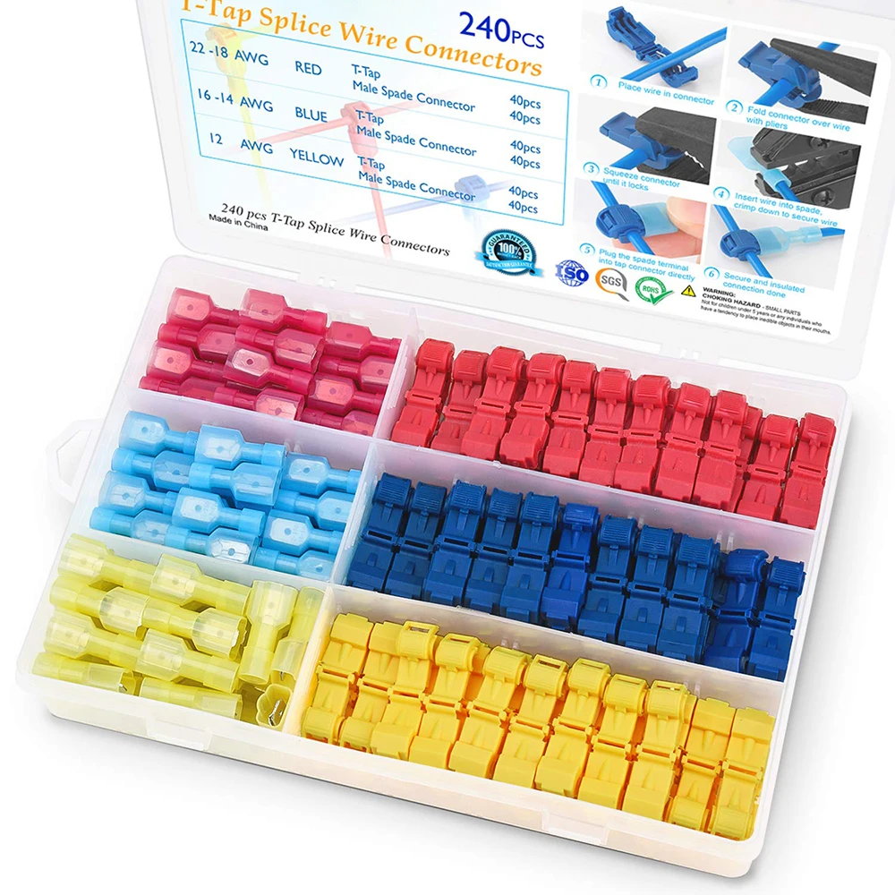 120/240/360Pcs T Tap Wire Connectors, T Wire Quick Splice Connector, T Connectors for Wiring with Storage Case Wire Terminal