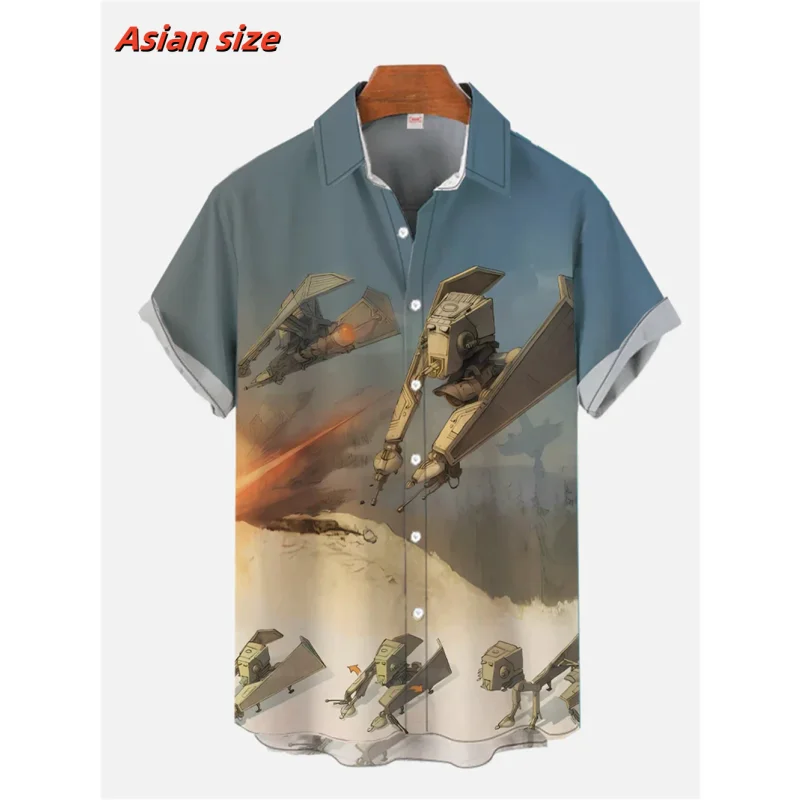 3D Printed Cool Mecha Aloha Shirt For Men Space Fight Pattern Blouse Summer Loose Short Sleeve Lapel Tops Hawaiian Shirts